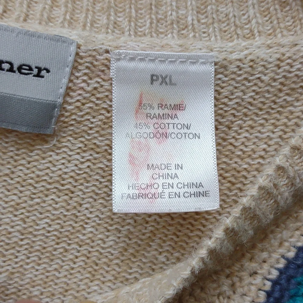 Alfred Dunner Vintage Crochet Granny Square Beige Ramie Cotton Knit Cardigan PXL - Picture 4 of 16